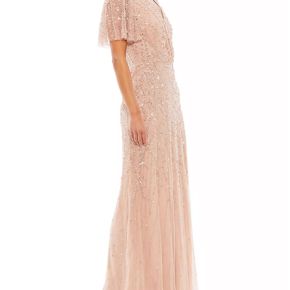 Mac Dugal beige size 10 sequin beaded tulle gown